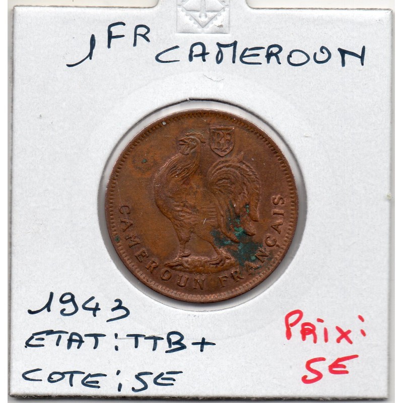 Cameroun 1 franc 1943 TTB+, Lec 14 pièce de monnaie