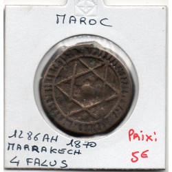 Maroc 4 Falus 1286 AH - 1870 Marrakesh TB, KM C166.2 pièce de monnaie