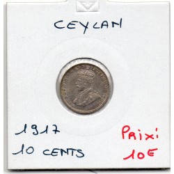Ceylan 10 cents 1917 TTB+, KM 104 pièce de monnaie
