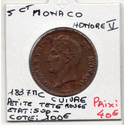 Monaco Honore V 5 centimes 1837 MC Sup-, Gad 102 pièce de monnaie