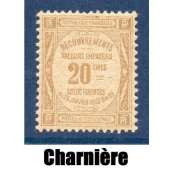 cTimbre France Taxes Yvert 45a Type Recouvrement 20c Bistre papier GC neuf ** sans charnière