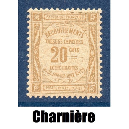 cTimbre France Taxes Yvert 45a Type Recouvrement 20c Bistre papier GC neuf ** sans charnière