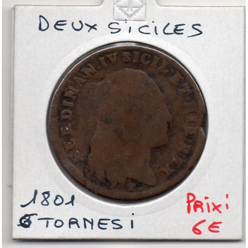 Italie Naples 6 Tornesi 1801 B, KM 229 pièce de monnaie