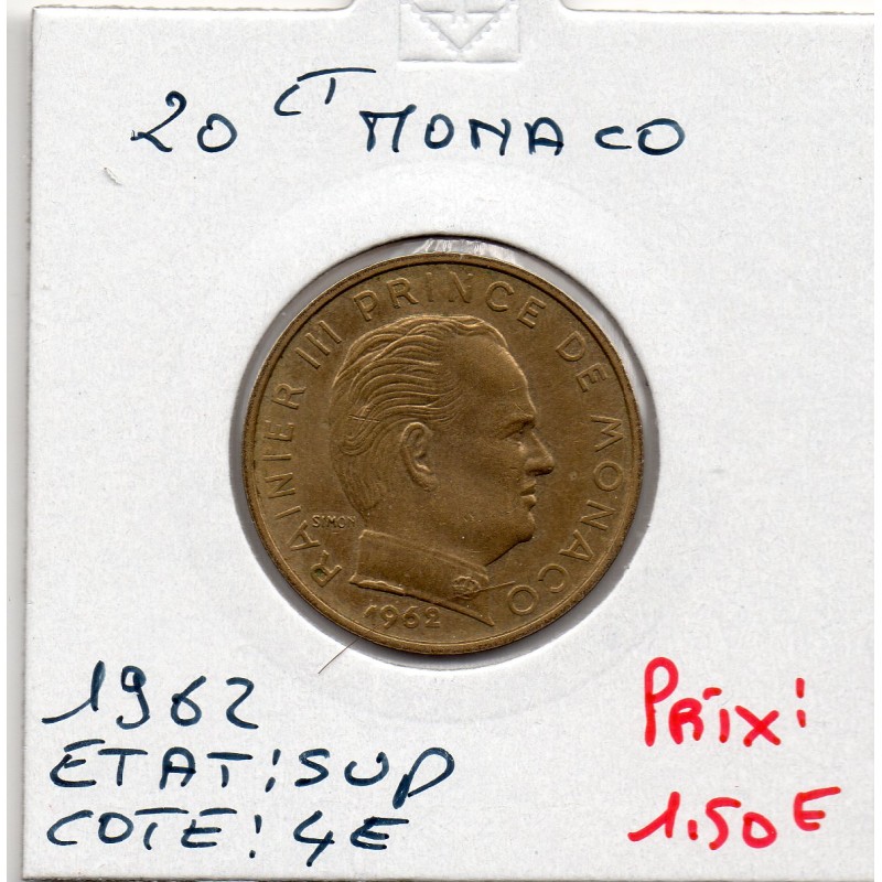 Monaco Rainier III 20 centimes 1962 Sup, Gad 147 pièce de monnaie