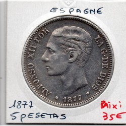 Espagne 5 pesetas 1877 TTB, KM 671 pièce de monnaie