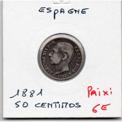 Espagne 50 centimos 1881 TB, KM 685 pièce de monnaie