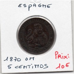 Espagne 5 centimos 1870 TTB-, KM 662 pièce de monnaie