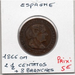 Espagne 2 1/2 centimos étoile 8 branches 1866 OM TTB-, KM 634.1 pièce de monnaie