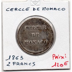 Jeton 2 francs Argent Cercle de Monaco 1863 TTB+, Gad 122b pièce de monnaie