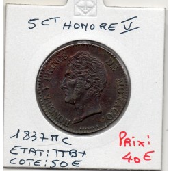 Monaco Honore V 5 centimes 1837 MC TTB+, Gad 102 pièce de monnaie
