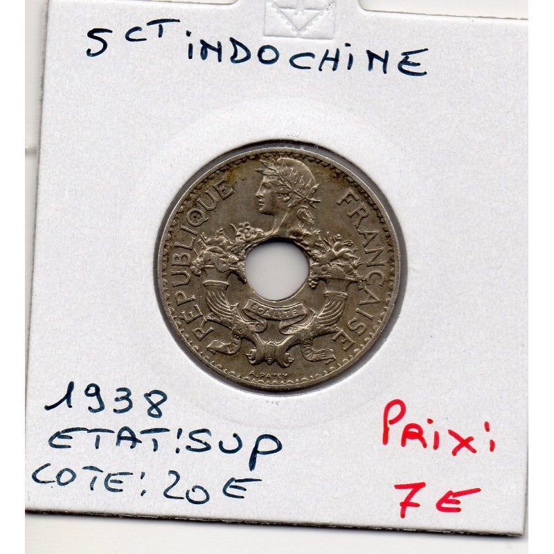 Indochine 5 cents 1938 Sup, Lec 120 pièce de monnaie