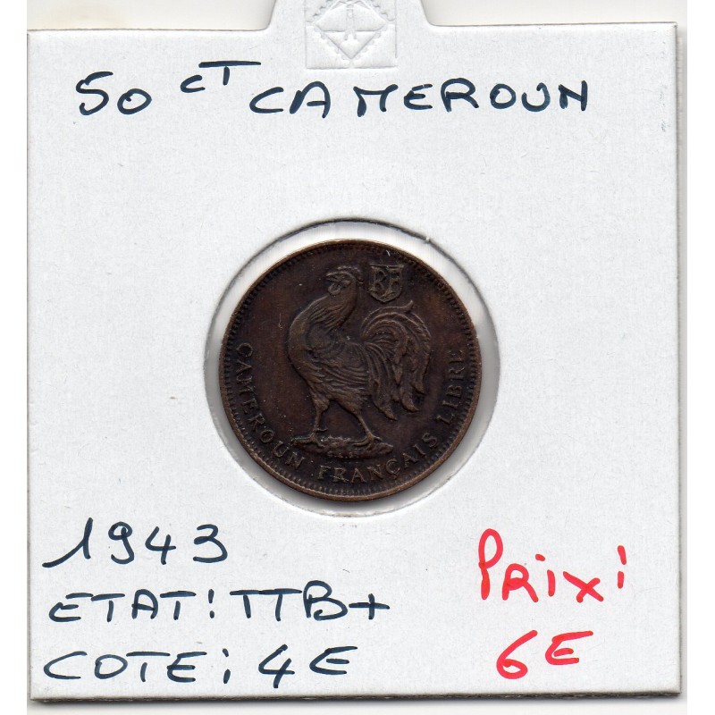 Cameroun 50 centimes 1943 TTB+, Lec 15 pièce de monnaie