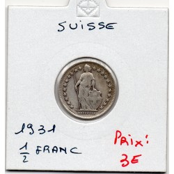 Suisse 1/2 franc 1931 TB, KM 23 pièce de monnaie