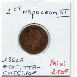 2 centimes Napoléon III tête laurée 1862 A Paris TTB-, France pièce de monnaie