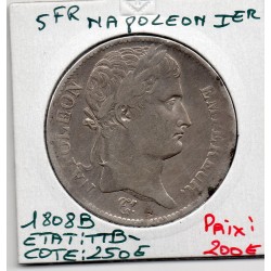 5 francs Napoléon 1er 1808 B Rouen TTB-, France pièce de monnaie