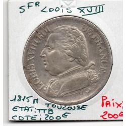 5 francs Louis XVIII 1815 M Toulouse TTB, France pièce de monnaie