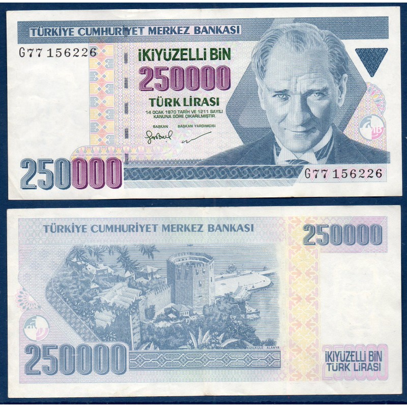 Turquie Pick N°211, TTB Billet de banque de 250000 Lira 1998