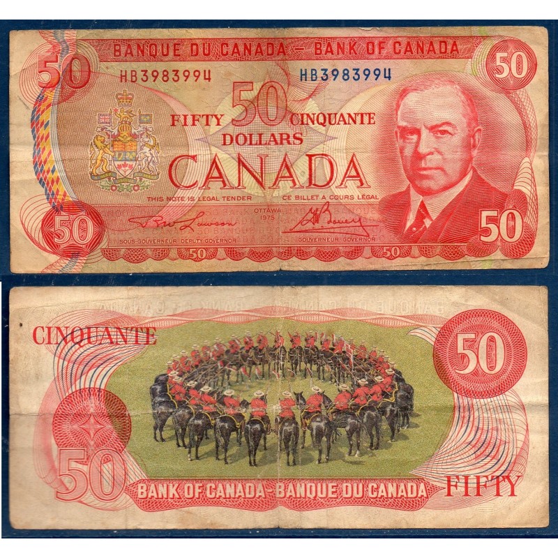 Canada P.90a, B Billet de 50 dollar 1975 Police montée Canada P.90a, B Billet de 50 dollar 1975 Police montée
