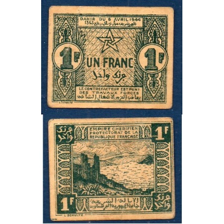 Maroc Chérifien P.42, TB+, Billet de 1 Franc 1944 Fès