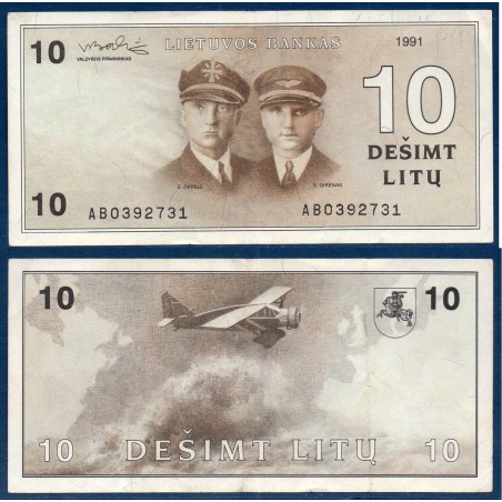 Lituanie P.47a, TTB Billet de 10 Litu 1991 darius et girenas