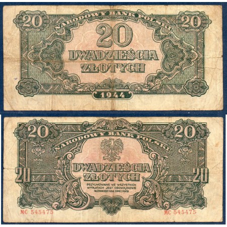 Pologne Pick N°113a, B Billet de banque de 10 Zlotych 1944