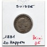 Suisse 20 rappen 1881 TB, KM 29 pièce de monnaie