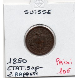 Suisse 2 rappen 1850 Sup-, KM 4.1 pièce de monnaie