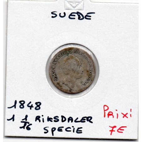 Suède 1/16 Riksdaler 1848 B, KM 665 pièce de monnaie