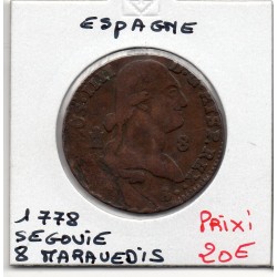 Espagne 8 maravedis 1778 Segovie TB, KM 408 pièce de monnaie