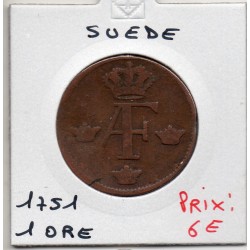Suède 1 Ore 1751 TB-, KM 460 pièce de monnaie