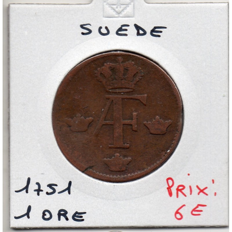 Suède 1 Ore 1751 TB-, KM 460 pièce de monnaie