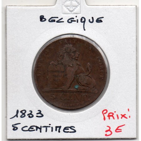 Belgique 5 centimes 1833 TB, KM 5 pièce de monnaie