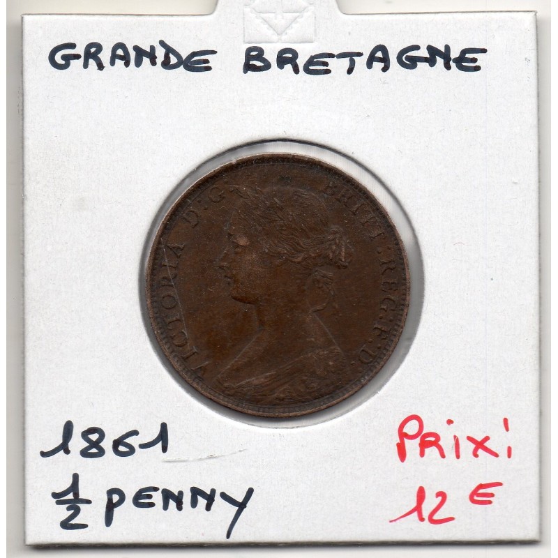 Grande Bretagne 1/2 Penny 1861 TTB+, KM 748 pièce de monnaie