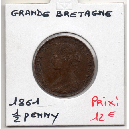 Grande Bretagne 1/2 Penny 1861 TTB+, KM 748 pièce de monnaie