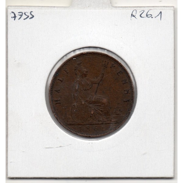 Grande Bretagne 1/2 Penny 1861 TTB+, KM 748 pièce de monnaie