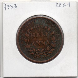 Inde Britannique 1/2 anna 1845 Calcutta TB+, KM 447.1 pièce de monnaie