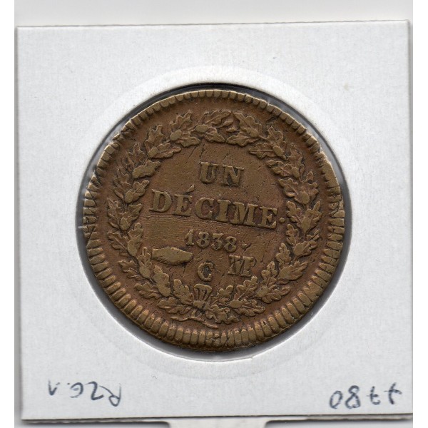 Monaco Honore V 1 Décime jaune 1838 MC TB, Gad 105 pièce de monnaie