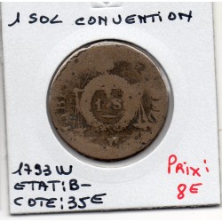 1 sol aux balances 1793 W Lille B-, France pièce de monnaie