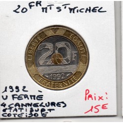 20 francs Mont St Michel 1992 V fermé 4 cannelures Sup+, France pièce de monnaie