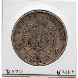 5 francs Napoléon III tête laurée 1869 BB Strasbourg TTB-, France pièce de monnaie