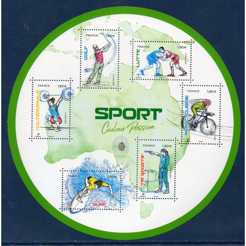 Bloc Feuillet France Yvert F5688 Sports couleur Passion vert 2023 luxe **