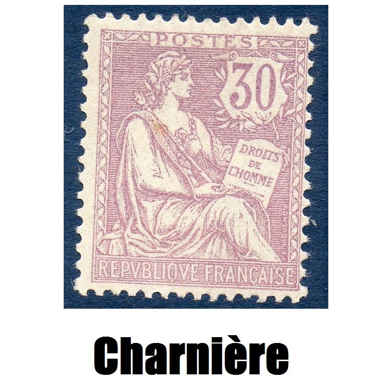 Timbre France Yvert No 128 Type Mouchon retouché 30c violet neuf * avec charnière