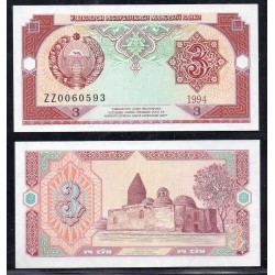 Ouzbékistan Pick N°74r, Billet de banque de 3 Sum 1994