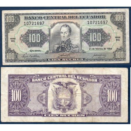 Equateur Pick N°123Ac, TB Billet de banque de 100 Sucres 1994