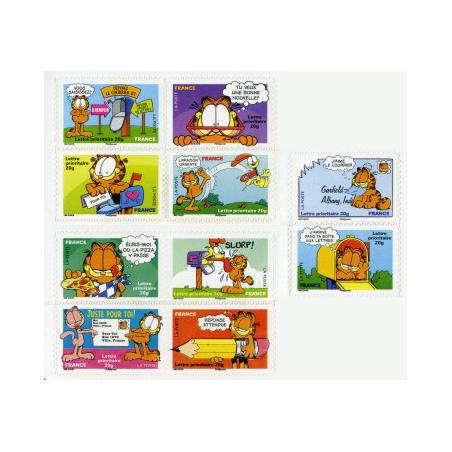 Autoadhésifs Yvert No 194-203 Timbres Sourires Garfield de Jim Davis