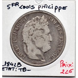 5 francs Louis Philippe 1842 B Rouen TB-, France pièce de monnaie