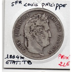5 francs Louis Philippe 1834 K Bordeaux TB, France pièce de monnaie