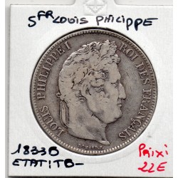5 francs Louis Philippe 1833 B Rouen TB-, France pièce de monnaie