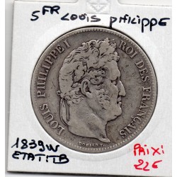 5 francs Louis Philippe 1839 W Lille TB, France pièce de monnaie