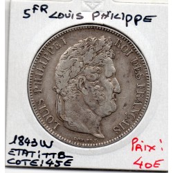 5 francs Louis Philippe 1843 W Lille TTB-, France pièce de monnaie